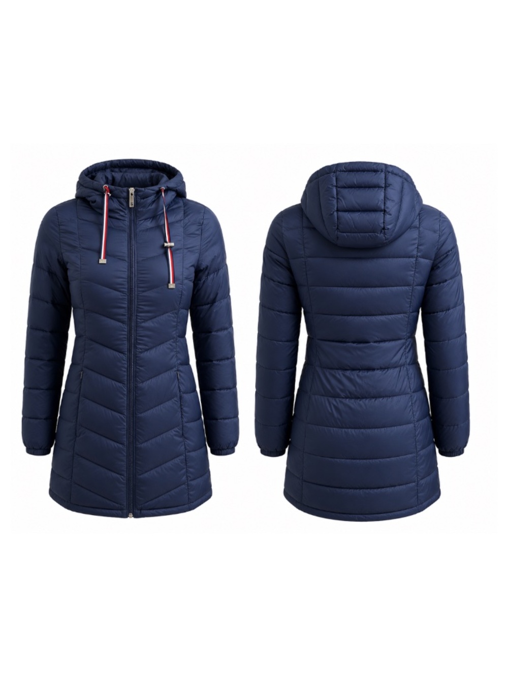 WOMEN TH TOMMY HILFIGER MID LENGTH PACKABLE NAVY BLUE DOWN JACKET COAT XS